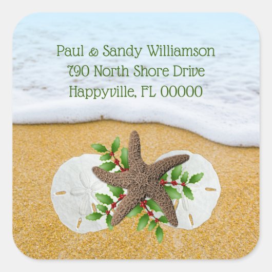 ビーチクリスマススターフィッシュスクエア封筒用シール スクエアシール (正面)
