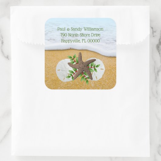 ビーチクリスマススターフィッシュスクエア封筒用シール スクエアシール (バッグ)