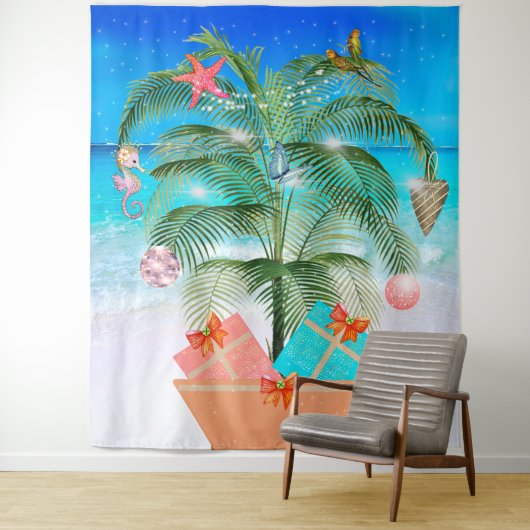 ビーチクリスマスツリーオーシャン装飾デコ タペストリー (インサイチュ)