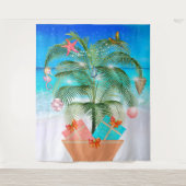 ビーチクリスマスツリーオーシャン装飾デコ タペストリー (正面)