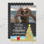ビーチクリスマスツリーシャルボードホリデーフォトカード 案内状 (正面/裏面)