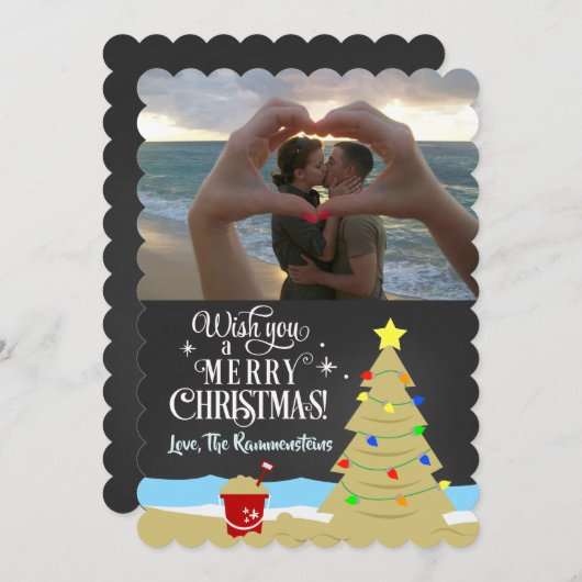 ビーチクリスマスツリーシャルボードホリデーフォトカード 案内状 (正面/裏面)
