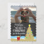 ビーチクリスマスツリーシャルボードホリデーフォトカード 案内状 (正面)