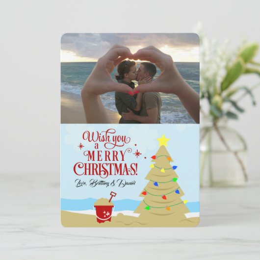 ビーチクリスマスツリーメリークリスマスフォト 案内状 (スタンド正面)