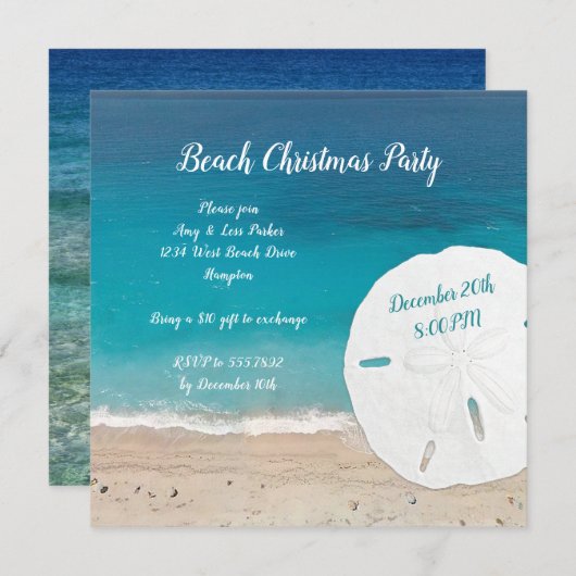 ビーチクリスマスニューイヤーズパーティの招待状 招待状 (正面/裏面)