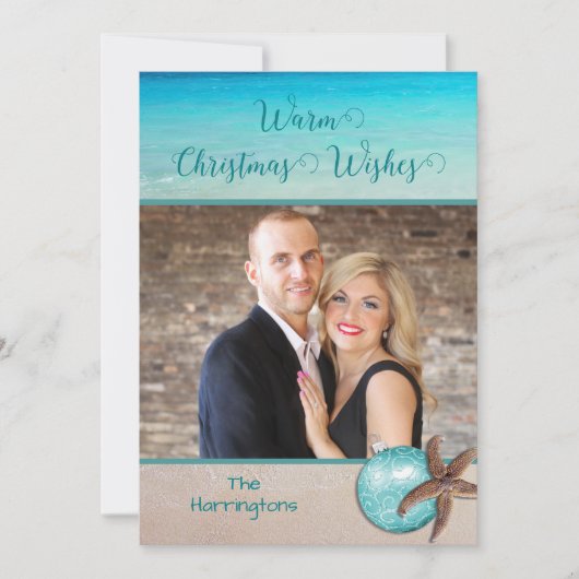 ビーチクリスマスヒトデ写真テンプレートカード シーズンカード (正面)