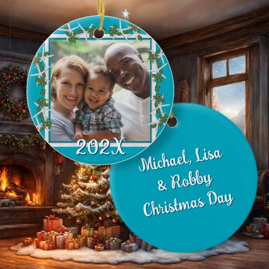 ビーチクリスマスフォトオーナメントスターフィッシュブルー セラミックオーナメント