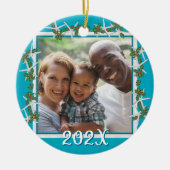 ビーチクリスマスフォトオーナメントスターフィッシュブルー セラミックオーナメント (正面)
