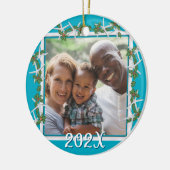 ビーチクリスマスフォトオーナメントスターフィッシュブルー セラミックオーナメント (左)