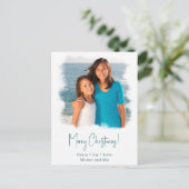 ビーチクリスマスフォトカード沿岸水色 ポストカード (スタンド正面)