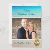 ビーチクリスマス写真テンプレート金ゴールドオーナメントカード シーズンカード (正面)