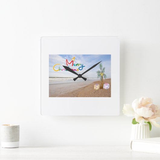 ビーチクリスマス時計 スクエア壁時計 (ホーム)