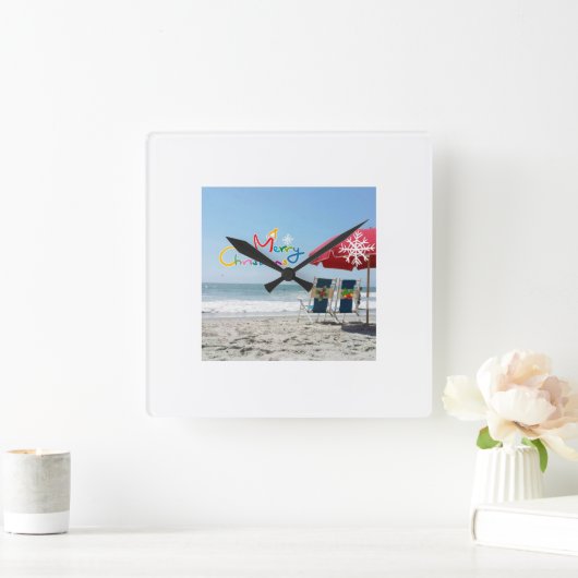 ビーチクリスマス時計 スクエア壁時計 (ホーム)