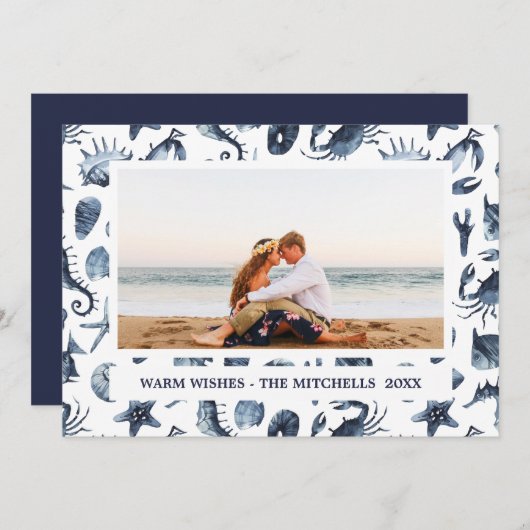 ビーチクリスマス航海の休暇風景の写真 シーズンカード (正面/裏面)