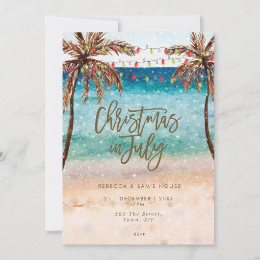 ビーチクリスマスin 7月パーティの招待状 招待状 (正面)