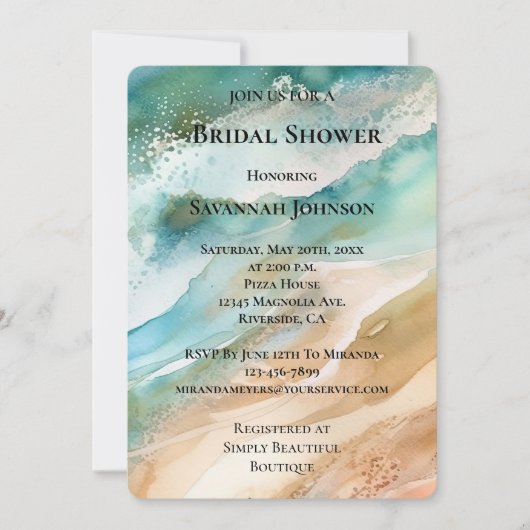 ビーチクリームアクア海ブライダルシャワー 招待状 (正面)