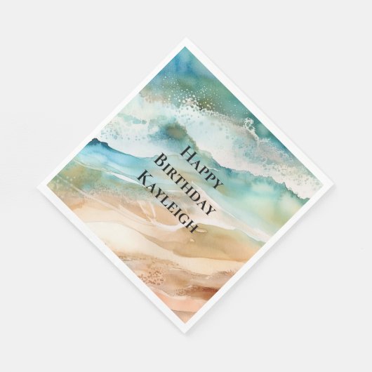 ビーチクリームアクア海誕生日 スタンダードランチョンナプキン (角)