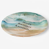 ビーチクリームアクア海誕生日 ペーパープレート (アングル)