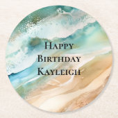 ビーチクリームアクア海誕生日 ラウンドペーパーコースター (正面)
