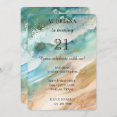 ビーチクリームアクア海誕生日 招待状 (正面/裏面)