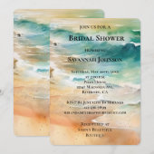 ビーチクリームターコイズアクアオーシャンウェディングシャワー 招待状 (正面/裏面)