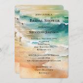 ビーチクリームターコイズアクア海ブライダルシャワー 招待状 (正面/裏面)