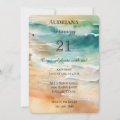 ビーチクリームターコイズアクア海誕生日 招待状 (正面)