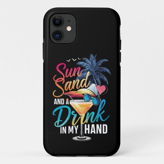 ビーチクルーズで日差しに輝く砂浜と手に飲み物 Case-Mate iPhoneケース (裏面)