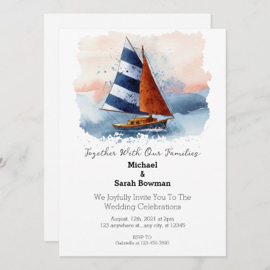 ビーチクルーズボート結婚式招待状 招待状 (正面/裏面)