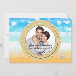 ビーチクルーズ結婚シェルのポートフォト招待状 招待状