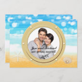 ビーチクルーズ結婚シェルのポートフォト招待状 招待状 (正面/裏面)