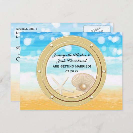 ビーチクルーズ船ポート婚約日付の保存 ポストカード (正面/裏面)