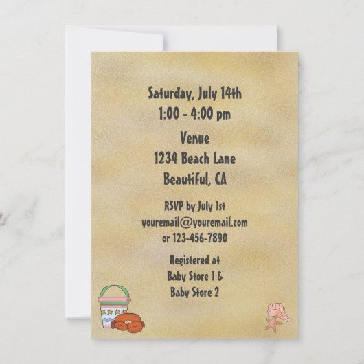 ビーチクールの女の子のためのベビーシャワー招待状 招待状 (裏面)