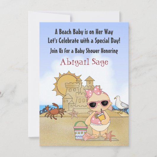 ビーチクールの女の子のためのベビーシャワー招待状 招待状 (正面)