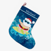 ビーチクールサーフィンサンタスモール ラージクリスマスストッキング (正面 (吊り時))
