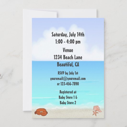 ビーチクールベビーサンドキャッスルボーイズ赤ちゃんシャワー 招待状 (裏面)