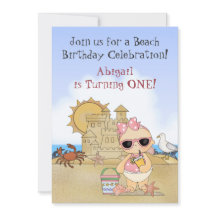 ビーチクールベビー1st誕生日招待状for Girls