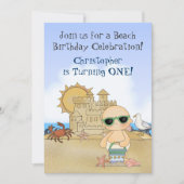 ビーチクール男の赤ちゃん1st誕生日招待状 招待状 (正面)