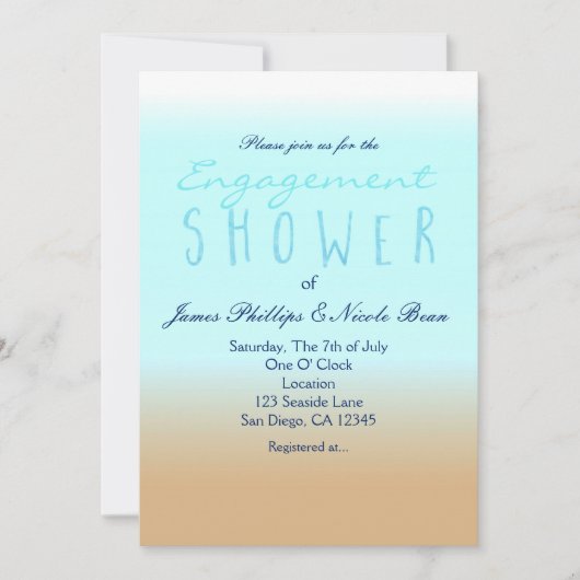 ビーチグラデーション水エレガント色婚約シャワー 招待状 (正面)
