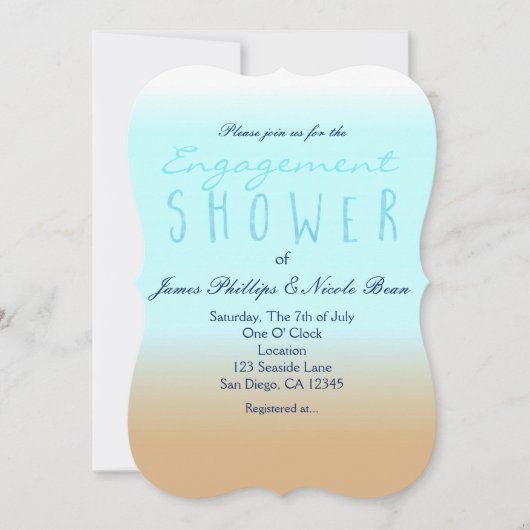 ビーチグラデーション水エレガント色婚約シャワー 招待状 (正面)