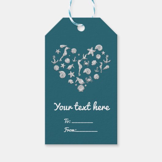 ビーチグラムダイヤモンドハートエレガントトロピカルフェイブ ギフトタグ (正面)