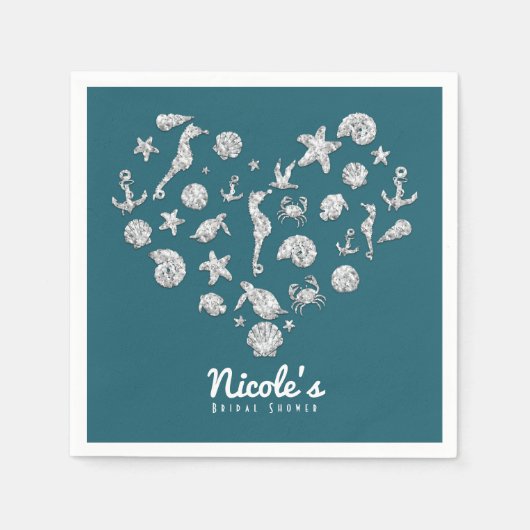 ビーチグラムダイヤモンドハートブライダルシャワー結婚ズ スタンダードカクテルナプキン (正面)