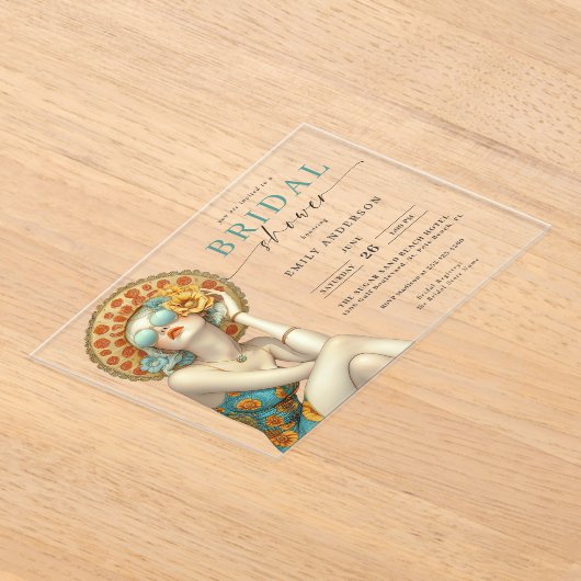 ビーチグラムバイザシーブライダルシャワープールパーティー アクリル招待状 (レイダウン)