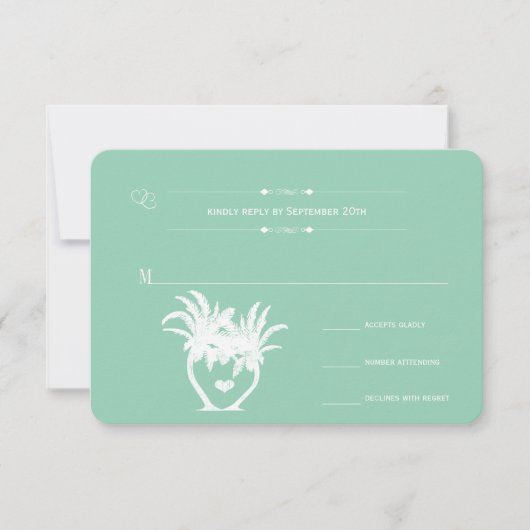ビーチグリーンパームツリーデスティネーションシャルボード 出欠カード (正面)