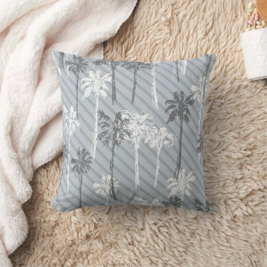 ビーチグレーと白ヤシの木柄投げピル クッション (ブランケット)