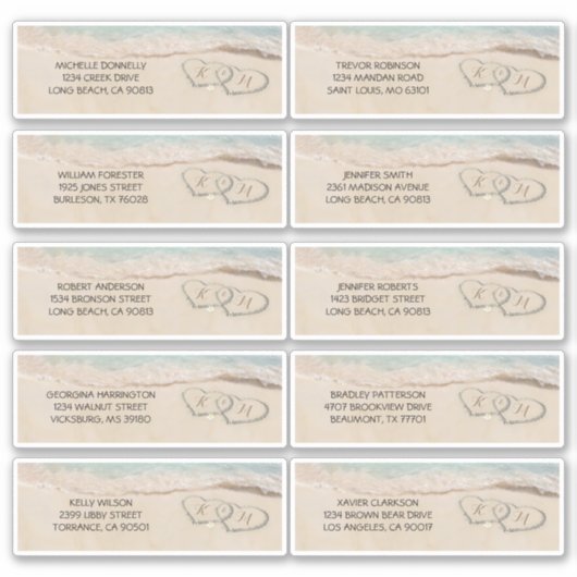 ビーチゲストの名前と住所結婚のラベル シール (正面)