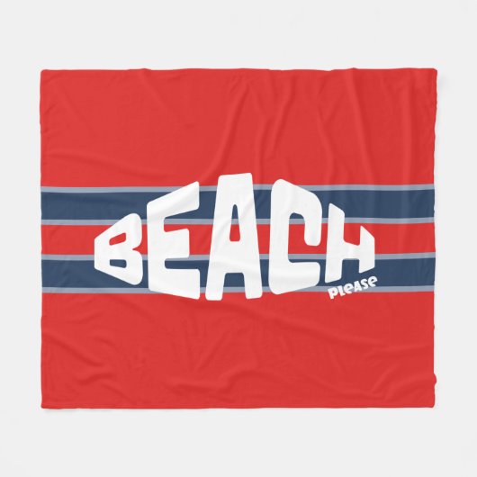 ビーチゲストレッド&ネイビーブルーストライプ フリースブランケット (正面(横))