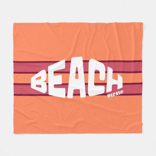 ビーチゲットコーラル&ピンクストライプの フリースブランケット (正面(横))