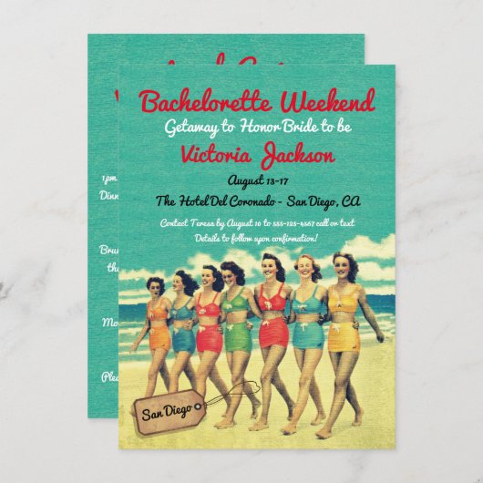 ビーチゲートウェイ誕生日またはバチェロレッテ送信先 招待状 (正面/裏面)