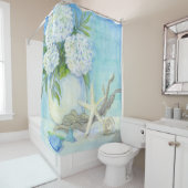 ビーチコテージシーシェルスターフィッシュwシーガラスフローラ シャワーカーテン (インサイチュ)